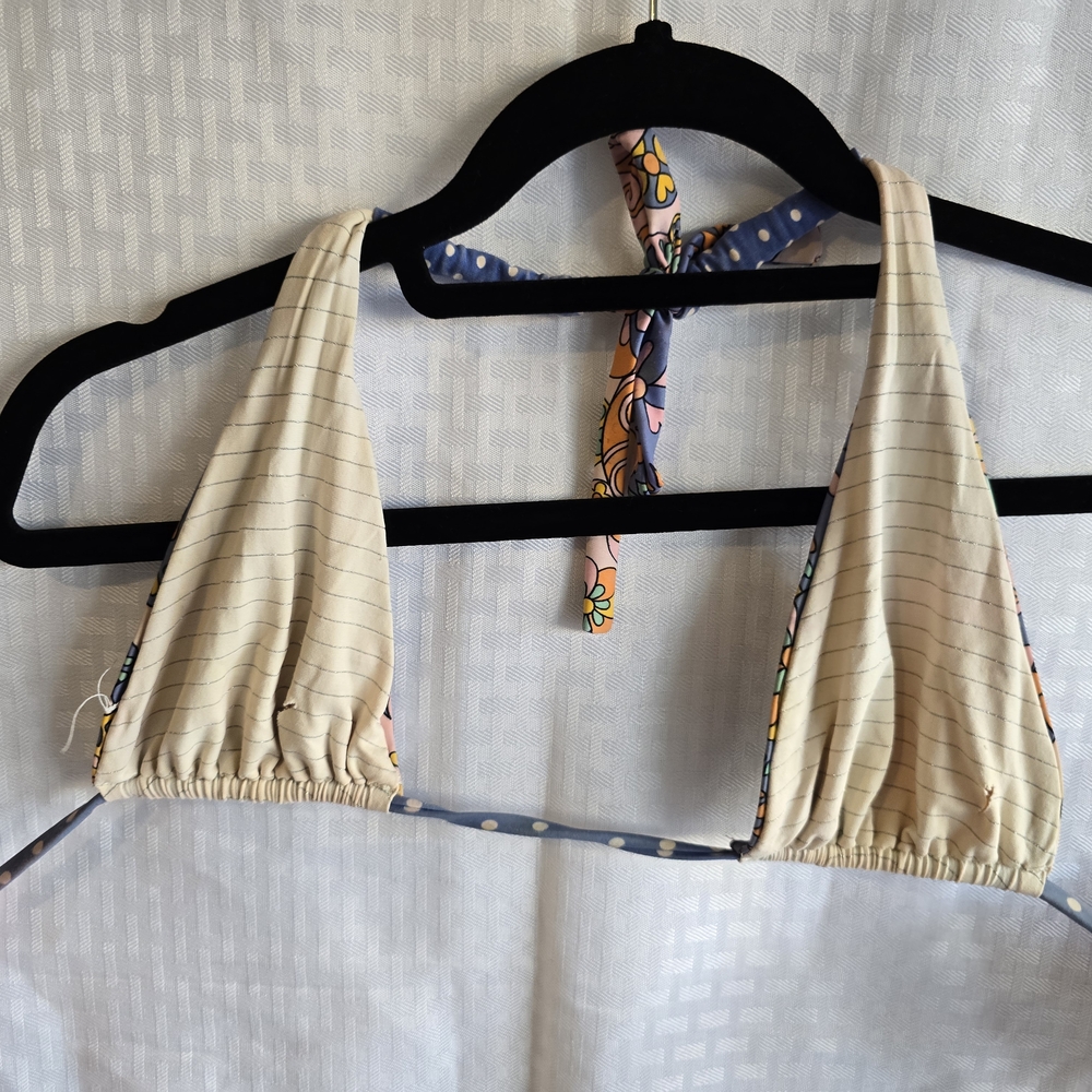 Cream and Blue Halter Bikini Top